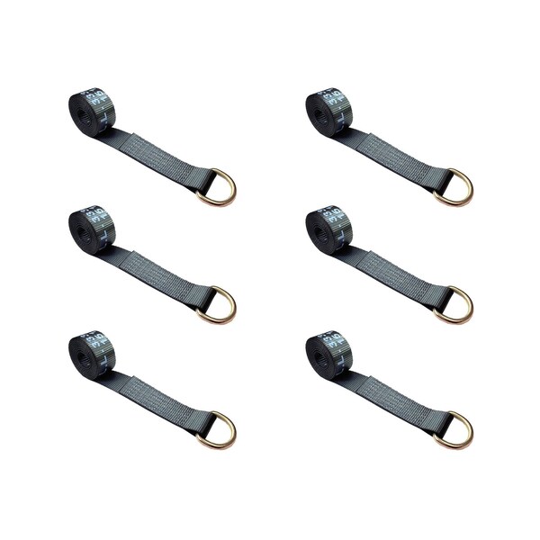 2" x 10' Lasso Strap w/ D Ring Auto Tie Down Wheel Lift Tow Truck Trailer Black, 6PK